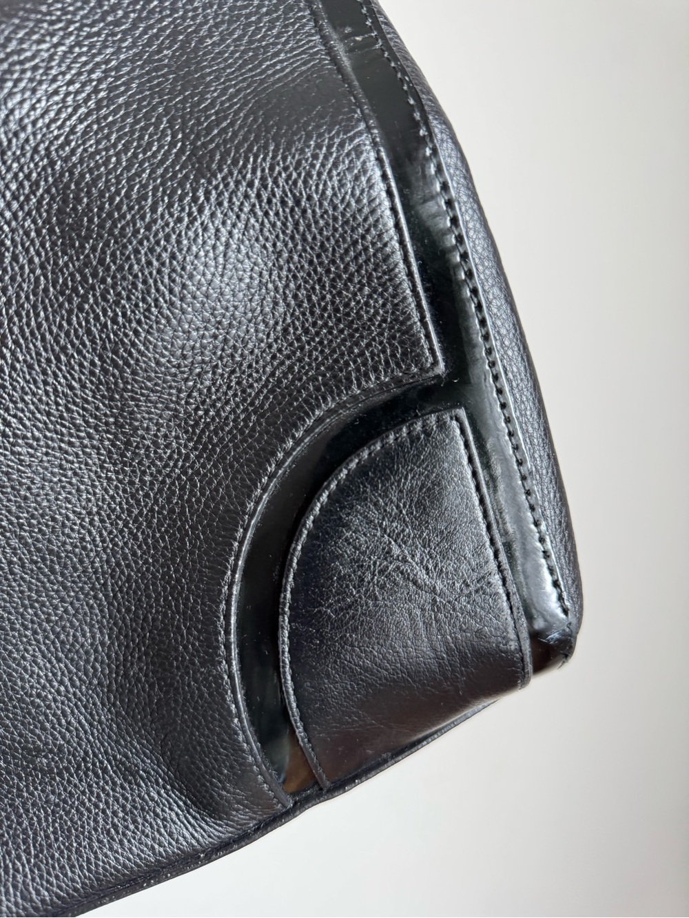 Furla Black Leather Tote Bag Gold Hardware Structured Satchel Purse - Picture 6 of 15